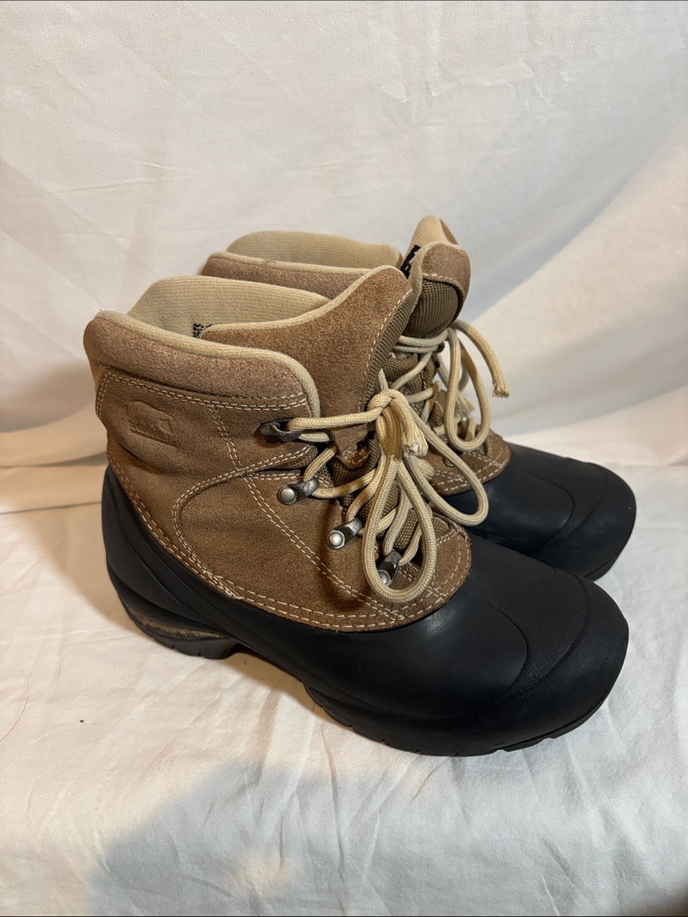 Sorel Tan Suede and Black Waterproof Lace-Up Winter Boots